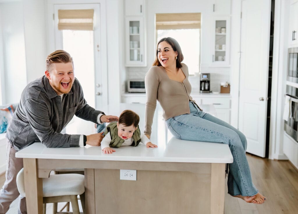 family on kitchen counter | in home family session