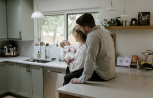 newborn photography in kitchen