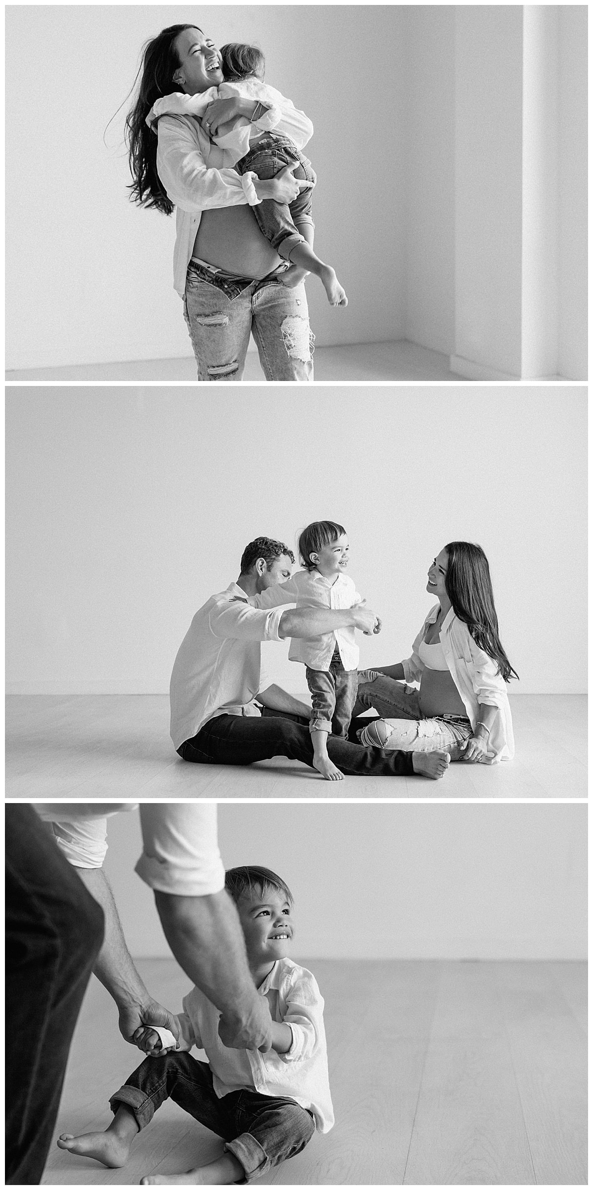 Family and friends smile together for Studio Maternity Photos