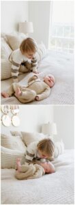 Gorgeous Newborn Session With Siblings shows baby brothers playing together