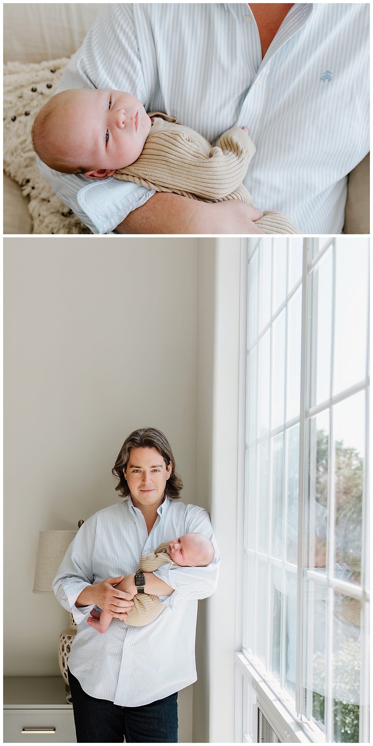 Dad holds newborn baby for Austin Motherhood Photographer
