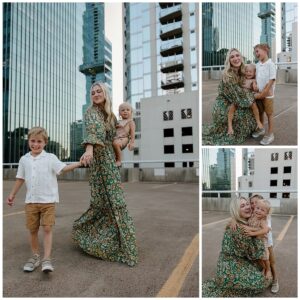 Mom plays with sons for Downtown Austin Rooftop Family Session