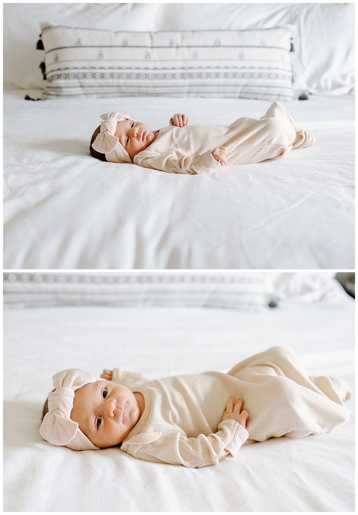 Baby lays on the bed for Austin Newborn Photographer