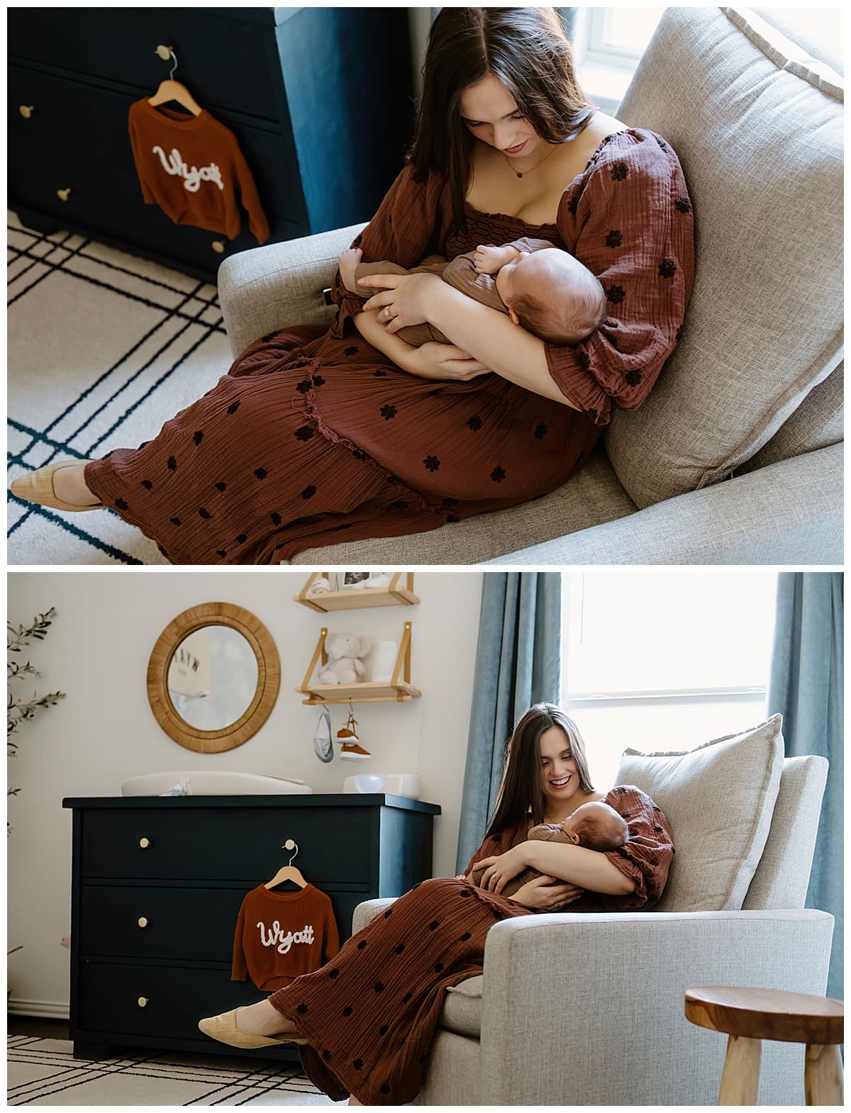 After Preparing For Your Newborn Storytelling Session mom can enjoy a special moment with baby