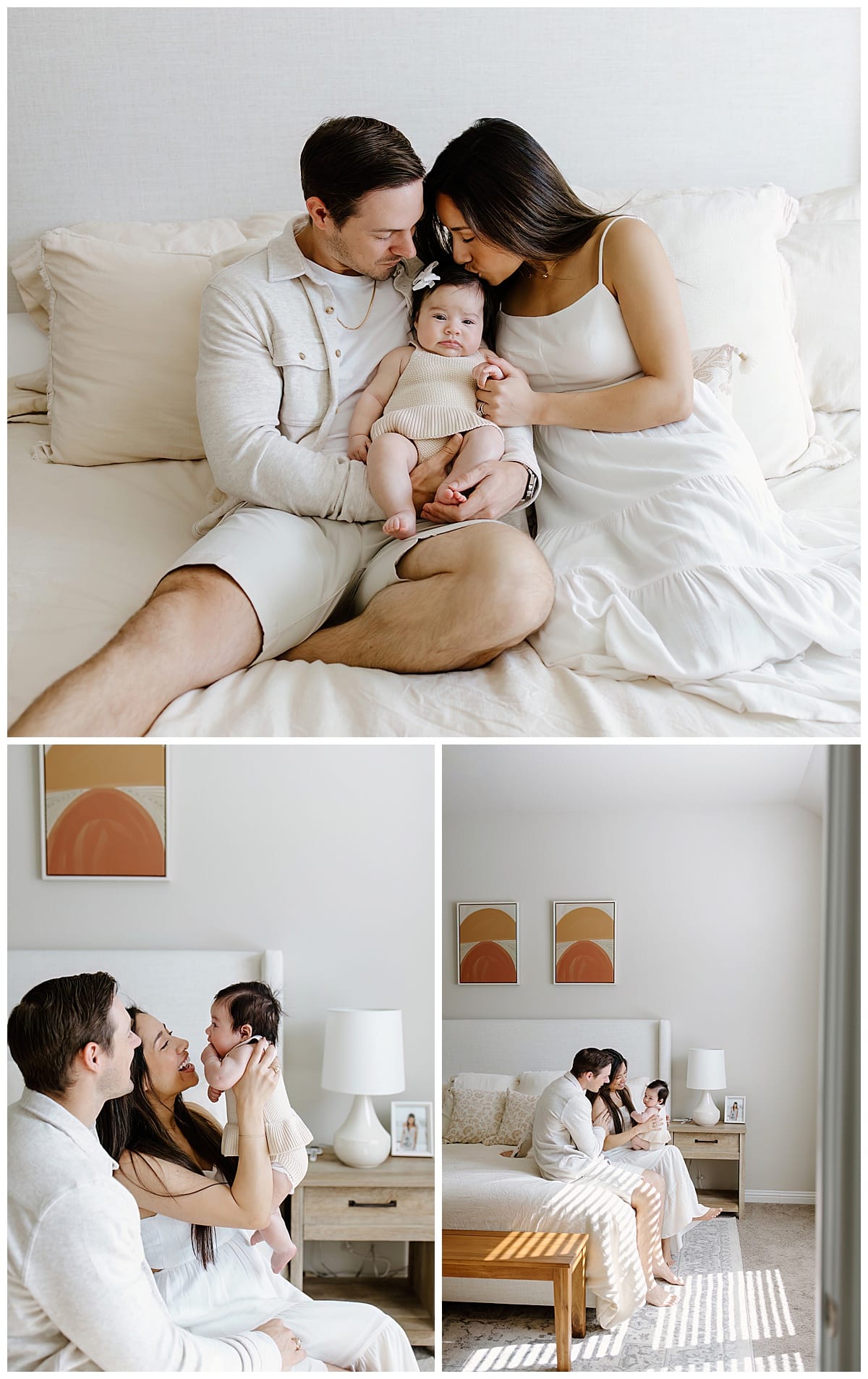 Mom and dad cuddle their baby on the bed understanding the importance of being able to Document Your Newborn