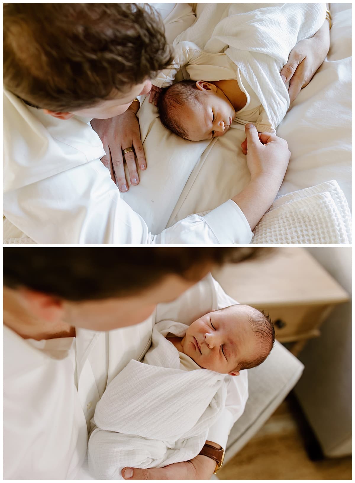 Dad holds young newborn to Create Memories during their Newborn Storytelling Session