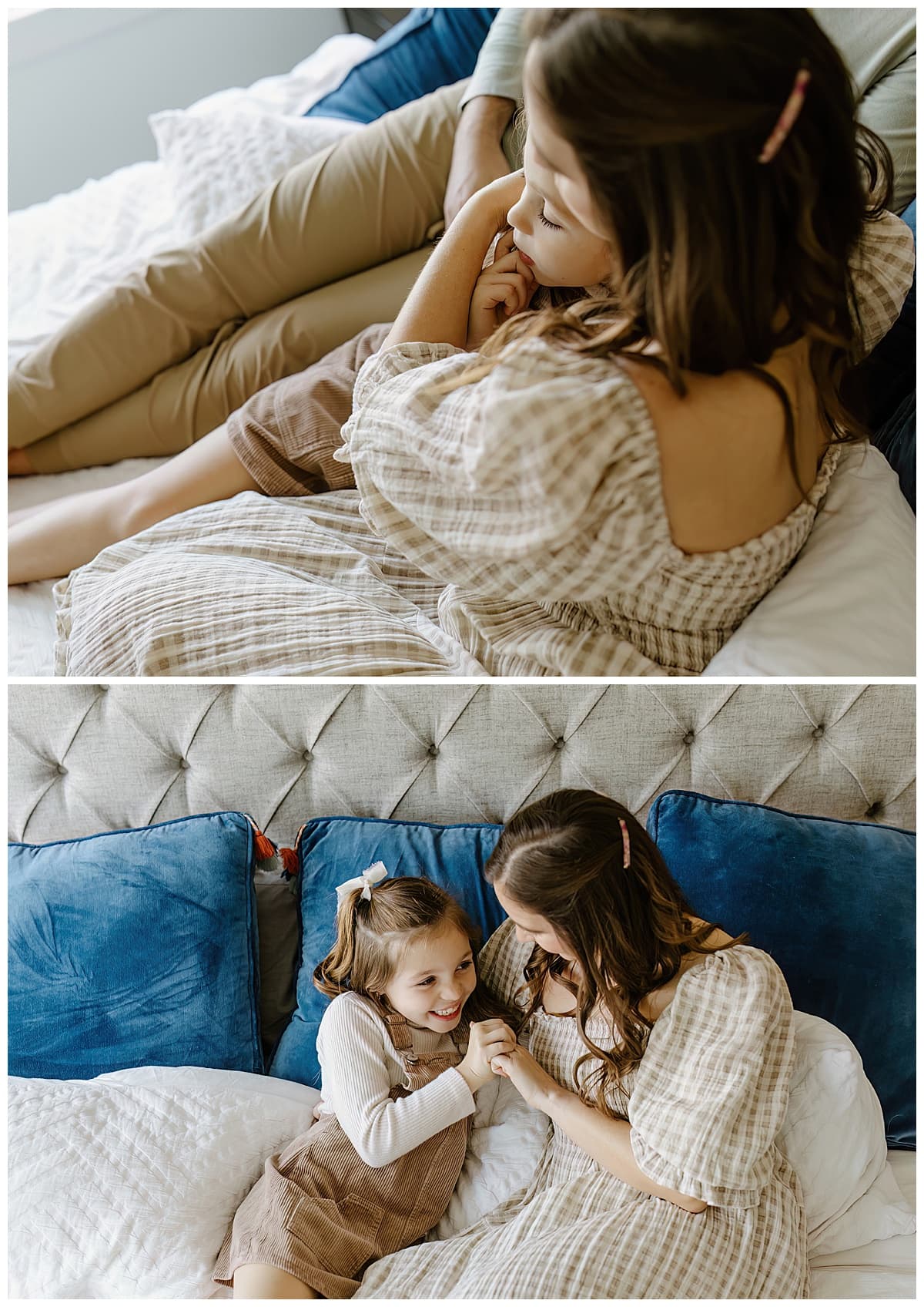 Mom cuddle young girl during In-Home Documentary Family Photos