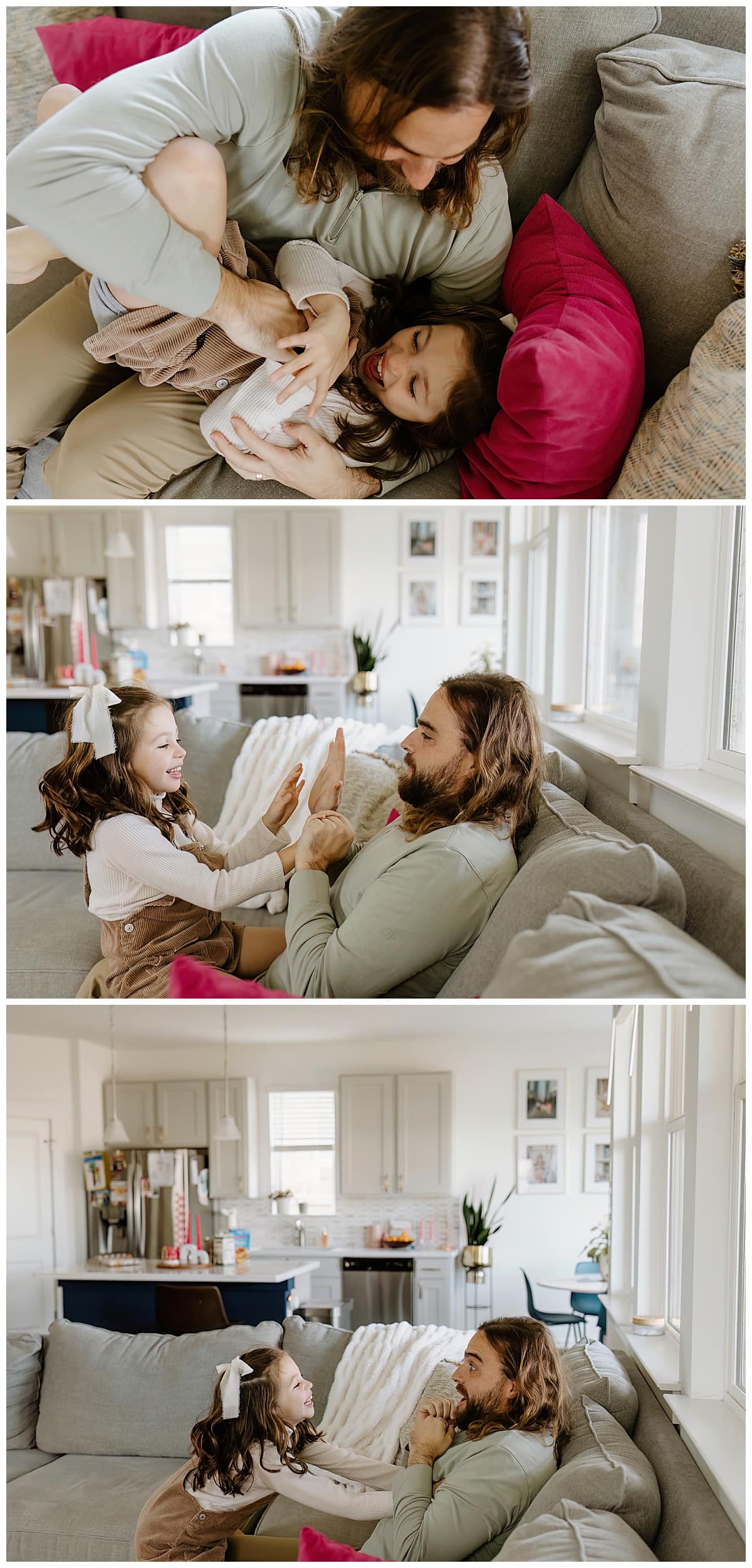 Dad and daughter play together during In-Home Documentary Family Photos