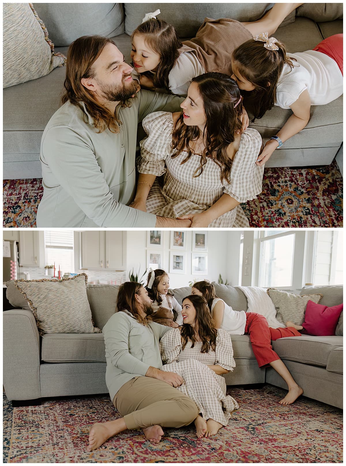 Family cuddle together on the couch for Austin Lifestyle Photographer