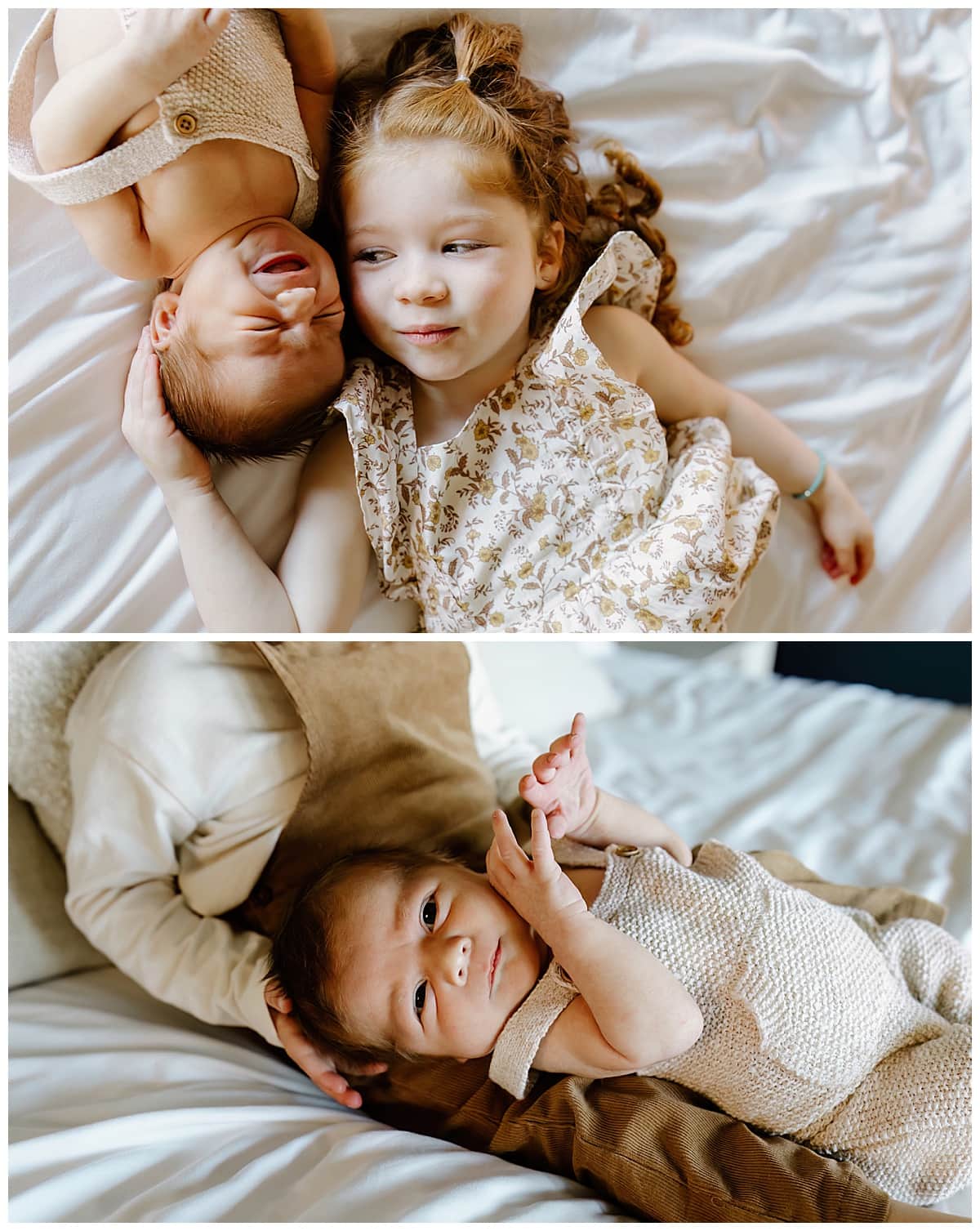 Older siblings lay with young baby for Our Adventuring Souls Photography